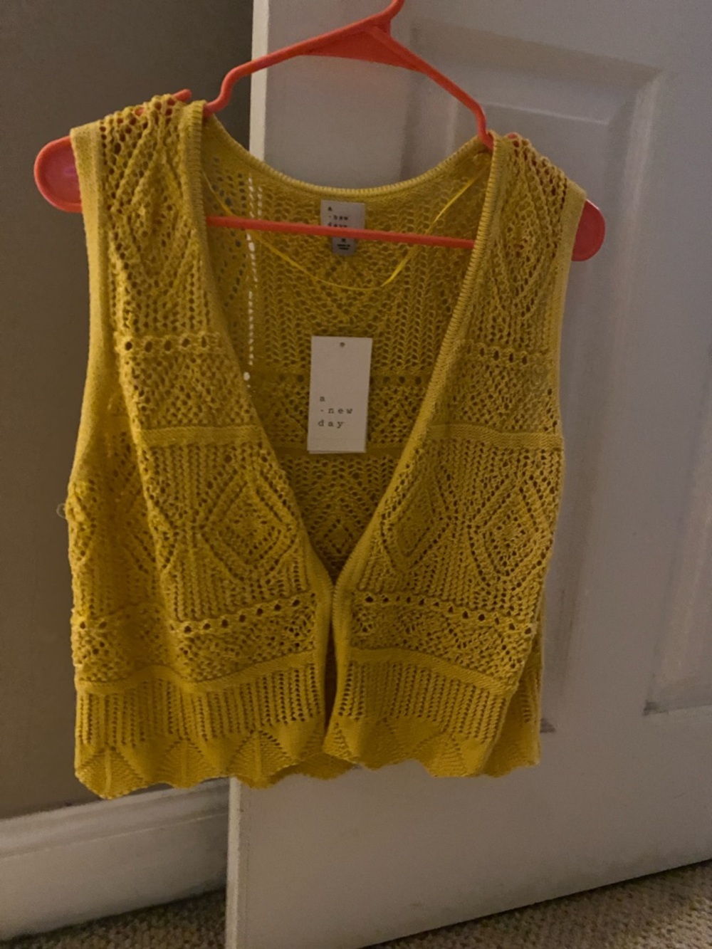 a new day Yellow Crochet Knit V-Neck Sleeveless Vest